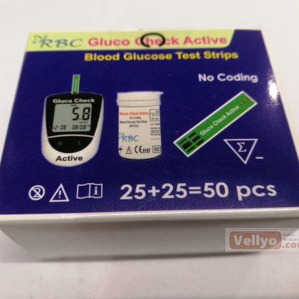 RBC Gluco Check Active Blood Glucose Test Strips 25+25=50pcs no coding